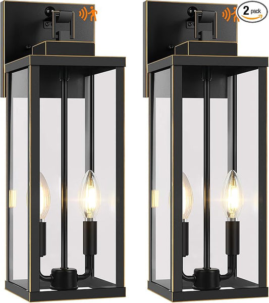 2-Pack 18” Large Motion Sensor Outdoor Wall Lights, Bronze | Auto ON/OFF, 3 Lighting Modes, Waterproof, Rust-Resistant, Durable Metal with Clear Glass, Dual E12 Sockets, Easy to Install