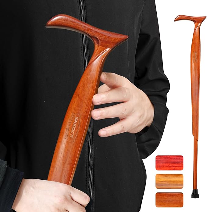Wooden Walking Cane for Men and Women -Natural Solid Wood, 3 Rubber Tips, Heavy Duty, with Travel Bag- Wooden Walking Stick, Ergonomic Canes for Seniors Unisex Walking Canes