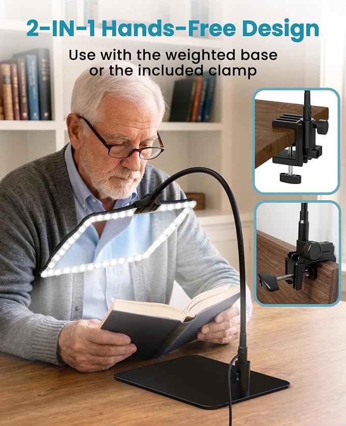 5X Full Page Magnifying Glass with Light and Stand for Reading | 10.6" x 7.8" large lens, reading magnifier for books with hands-free stand; for seniors, low vision, crafts & close wor