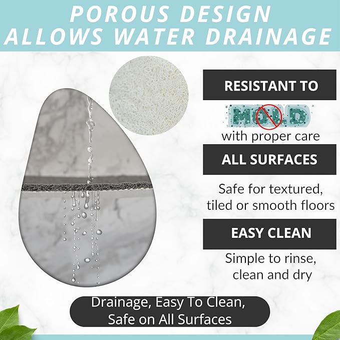 Enkosi Loofah Non-Slip Shower Mat - Shower Floors, Bathtub, Bathrooms, Wet Areas - Cushioned Bath Mat with Drain Holes - Quick Dry PVC, Secure Safety Pad Without Suction Cups (32x24 White)