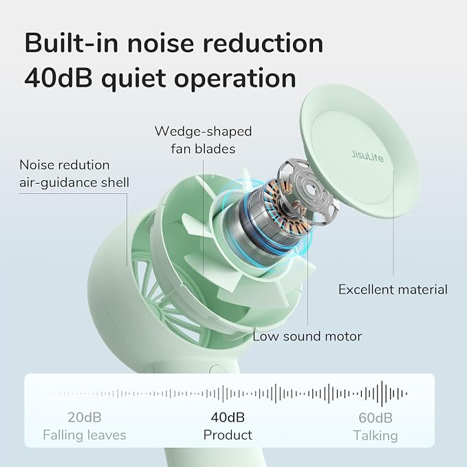JISULIFE Portable Handheld Turbo Fan Rechargeable 4000mAh 5-Speed (Green) | Up to 16H max cooling, Personal Battery Powered Pocket Fan for Travel/Outdoor/Vacation/Concerts, Birthday Gifts for Women