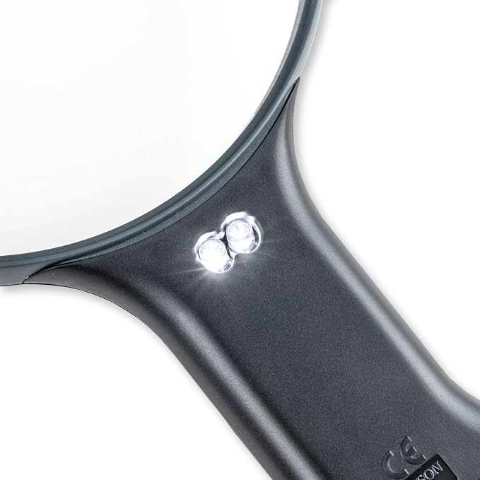 Carson Optical MagniShine LED Lighted 2x Power Hands-Free Magnifier (HF-66) , Black | Dual LED Hands-Free Lighted Magnifying Glass - for Reading, Crafts, and Needlepoint with Adjustable Neck Strap (HF-66)