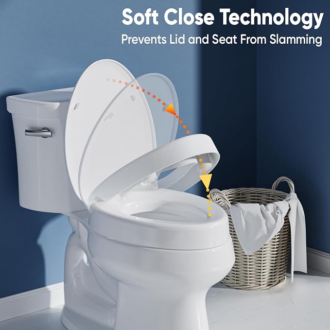 SAMODRA Elongated Raised Toilet Seat Riser, White | 3 Inch High Elevated Toilet Seat for Seniors, Soft Close, Non-slip Bumpers , Easy Install & Clean