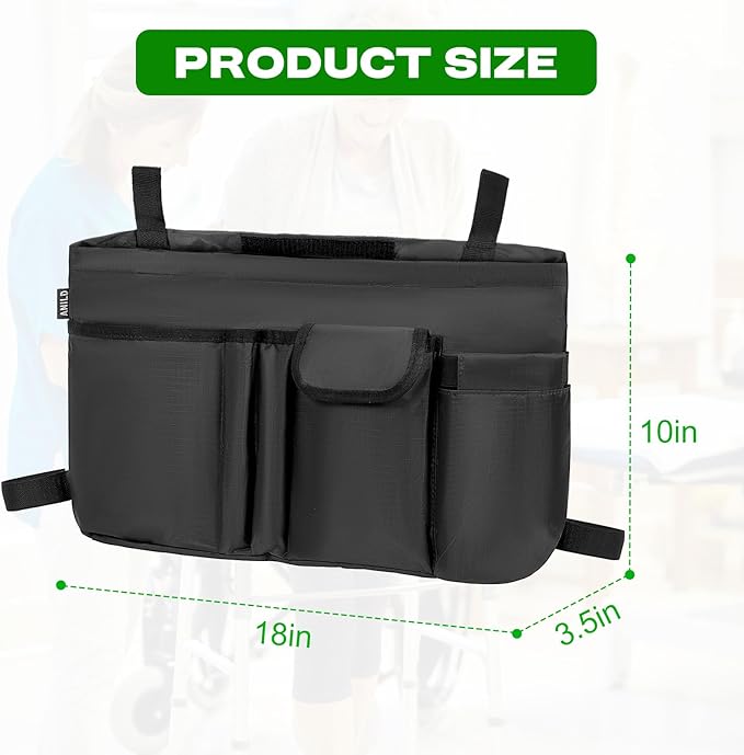 ANILD Walker Bag Basket with Cup Holder, Foldable Walker Bag for Folding Walker Accessories for Seniors Elderly, Walker Storage Bag with Large Capacity