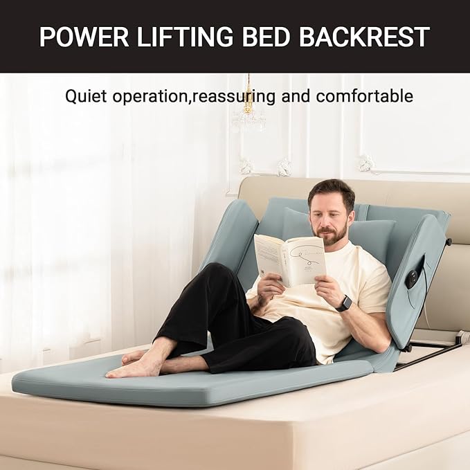 Lifting Bed Backrest - Electric Adjustable Power Bed Wedge Mattress with Pillow Cover for Elderly, Patient, Pregnant Women to Sitting and Sleeping Positioning Assistance, Steel Frame