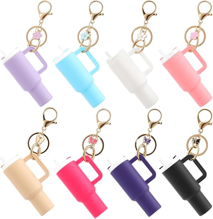 16PCS Mini Tumbler Keychain Accessories for Stanley Cup Cute Chapstick Holder Key Chain Charms for Women Men Girls