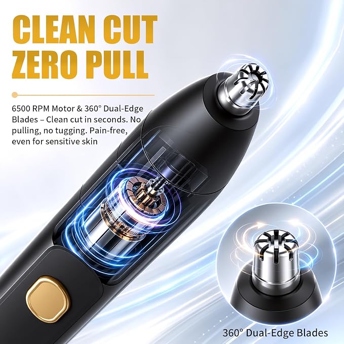 Ear and Nose Hair Trimmer for Men, USB-C Rechargeable Nose Trimmer for Men, 6500 RPM Painless Dual-Edge Blades, 40 Days Use, Nose Hair Trimmer Women, Low Noise, Gift for Men & Women