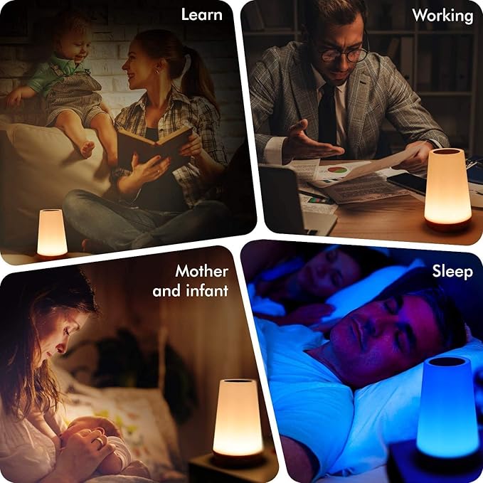 THAUSDAS Night Light, Dimmable Touch Lamp for Bedroom, Portable Table Bedside Lamp, 5 Brightness 13 RGB Colors, Night Lights for Baby Nursery Bathroom