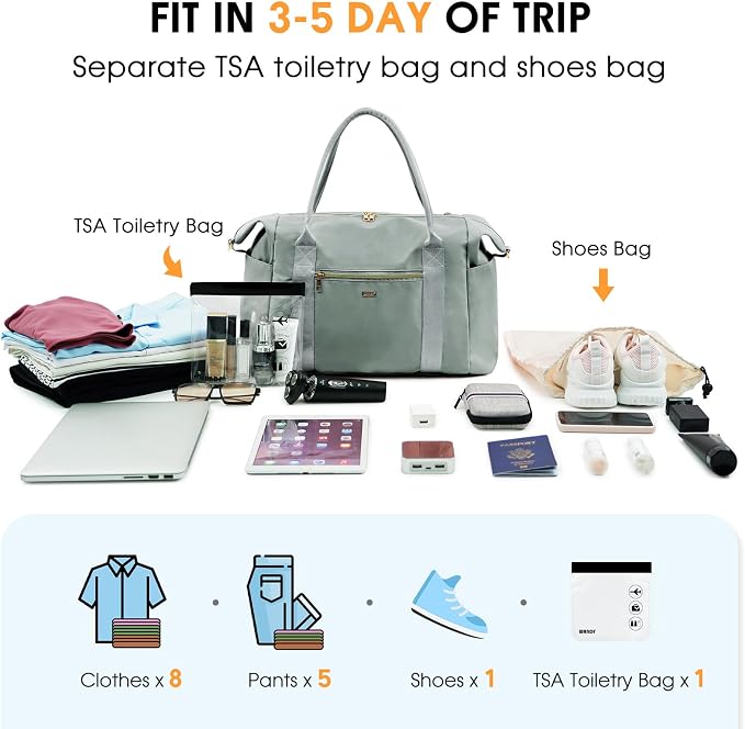 WANDF For Spirit Airlines Personal Item Bag 18x14x8 Underseat with Wet Pocket & Shoe Compartment & Tsa Approved Toiletry Bag
