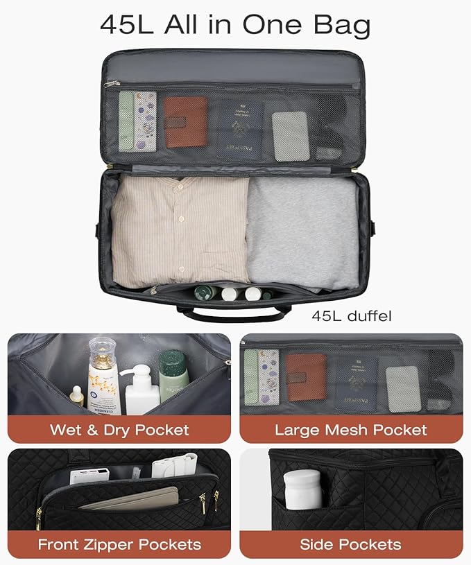 Travel Duffle Bag, Wide Open Large Weekender Bag for Women with Shoe Compartment, Carry on Overnight Bags with Toiletry Bag, Hospital Bag for Women Labor Delivery with Wet Pocket (3 Pcs)