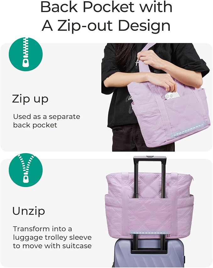 BAGSMART Crush Tote Bag for Women, 20L Puffer Work Tote with Zipper | Quilted Nurse Hospital Bag For Travel College Gym