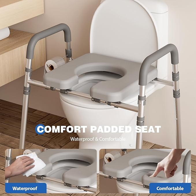 Toilet Seat Risers for Seniors, Raised Toilet Seat with Padded Handles & Seat, 400 LBS Raised Toilet Seat with Adjustable Height & Width for Pregnant, Disabled, Handicapped,(Gray)