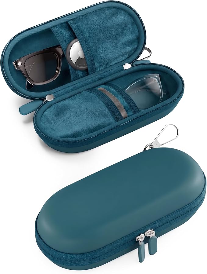 ProCase Hard Double Sunglasses Glasses Case for Men Women -Caribbeanblue | Hard EVA Shell Shockproof Dual Eyeglass Case with Metal Hook Velvet Lining, Travel Zipper Organizer for Couple Gifts