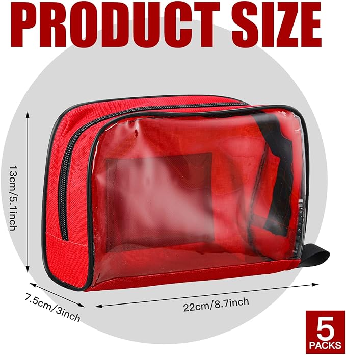 Sosation 5 Pcs 5 Colors First Aid Kit Bag Empty Emergency Medical Kit Accessory Pouches Zippered Portable Travel Medicine Bag with Transparent Window for Home Outdoor Car Supplies,8.7 x 3 x 5.1 Inch