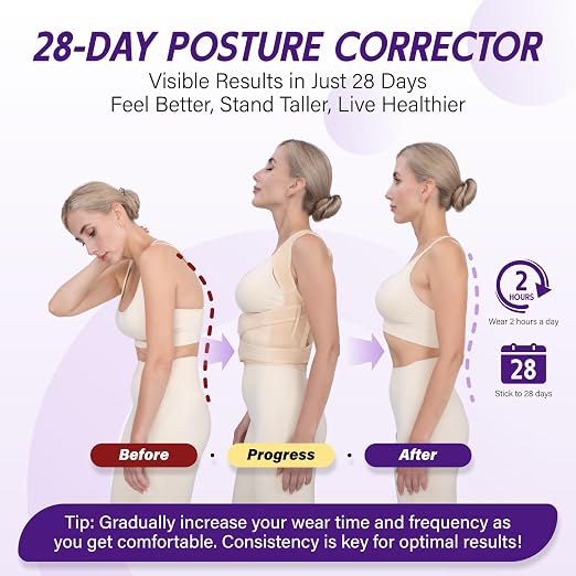 Back Brace Posture Corrector for Women & Men, Adjustable Full Back Support, Shoulder Straightener for Upper & Lower Back Pain Relief-Scoliosis, Hunchback, Waist Trainer (Small, Beige)