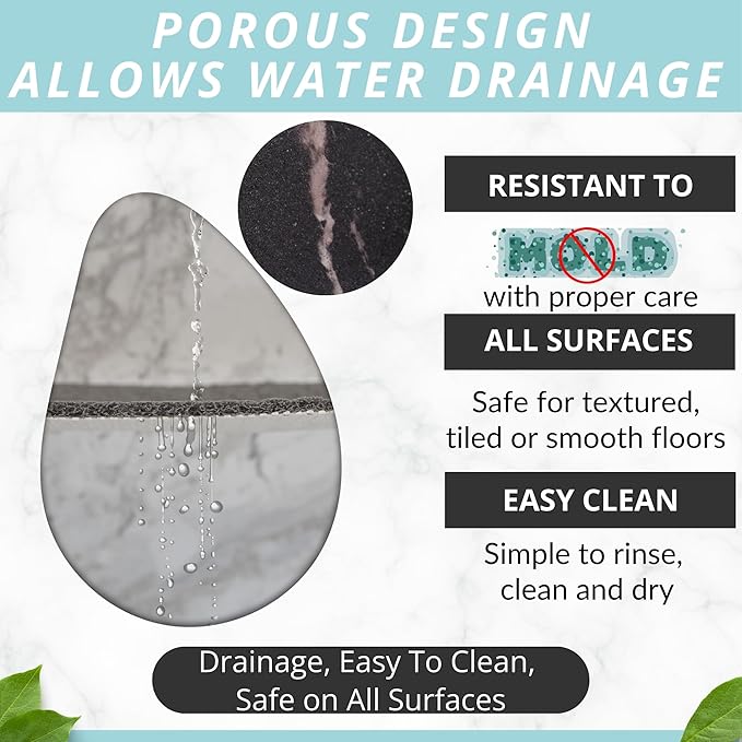 Enkosi Loofah Non-Slip Shower Mat - Shower Floors, Bathtub, Bathrooms, Wet Areas - Cushioned Bath Mat with Drain Holes - Quick Dry PVC, Secure Safety Pad Without Suction Cups (32x24 Marble Black)