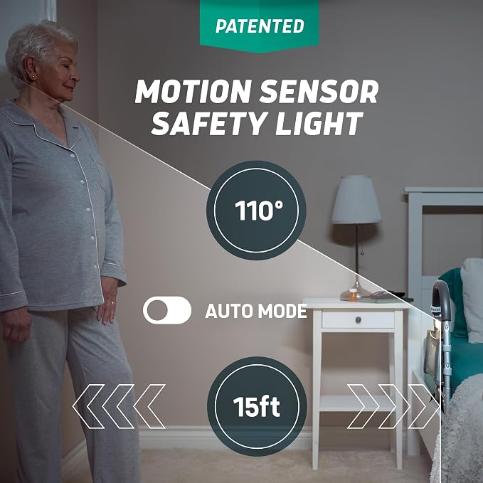 Lunderg Bed Assist Rail for Seniors - with Motion Light & Storage Pocket | Easy to Install Bed Rails for Elderly Adults Safety & Post-Surgery - Helps Reduce Falls & Support Independence