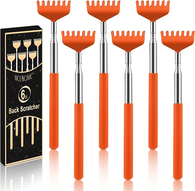 6 Pack Back Scratcher, Stocking Stuffers for Women Men Teen Girls | Prizes for Adults, Birthday Gag Bulk Small Christmas Gift, Mothers Fathers Day Dad Gifts, Easter Basket Stuffers (Orange)