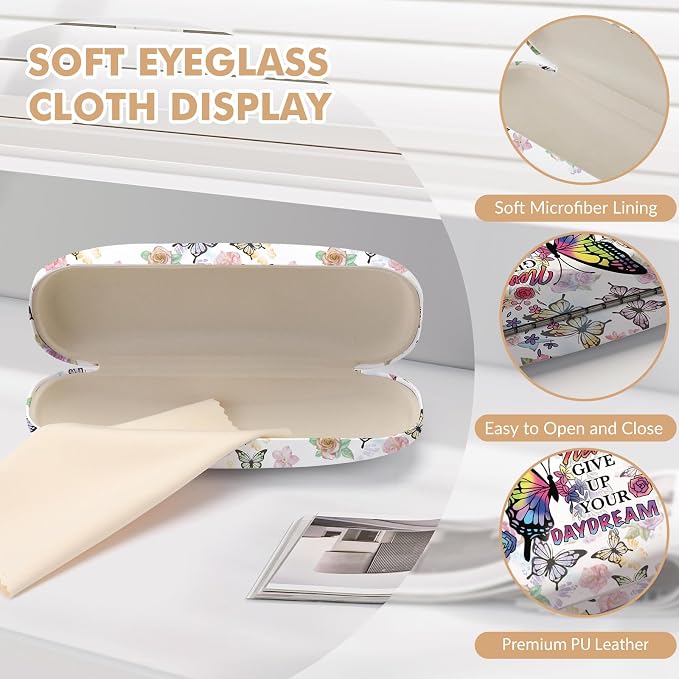 Glasses Case Hard Shell,Portable Protective Eyeglasses Case, Eyeglass Holder Box with Cleaning Cloth, for men women
