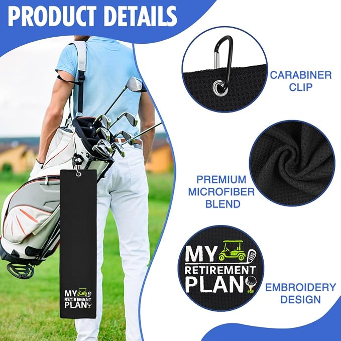 Hafhue My Retirement Plan Embroidered Golf Towel, Golfer Accessories for Men Women, Golfs Gifts for Men Women, Retirement Gifts for Grandpa Dad Golfer Lover Fan