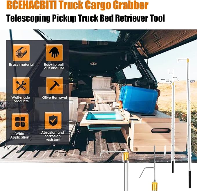 Truck Cargo Grabber - Telescoping Pickup Truck Bed Retriever Tool Cargo Retrieval Hook Truck Grabber Reach Tool Heavy Duty Truck Bed for Trucks SUV Trailers RVs 16-60 Inch