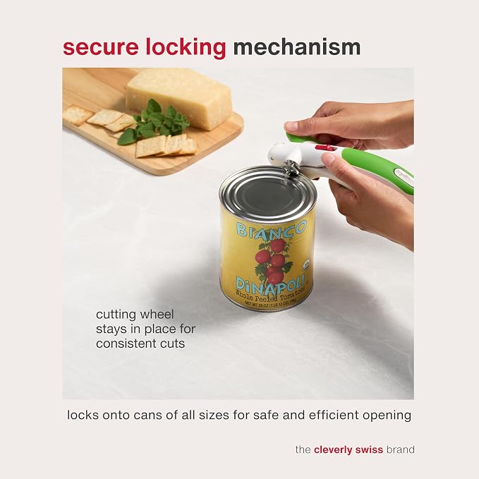 Zyliss Lock N' Lift Can Opener - Can Opener with Lid Lifter Magnet - Manual Can Opener with Locking Mechanism - Safe and Easy-to-Turn - Stainless Steel – Green