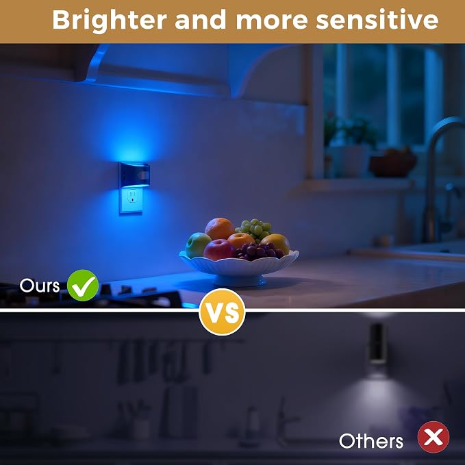 L LOHAS LED Motion Sensor Night Light, Night Lights Plug into Wall, 4 Pack | Nightlight with Dusk to Dawn & Motion Detection Sensor, 30-100Lm Adjustable Brightness, Blue Light, Black Housing