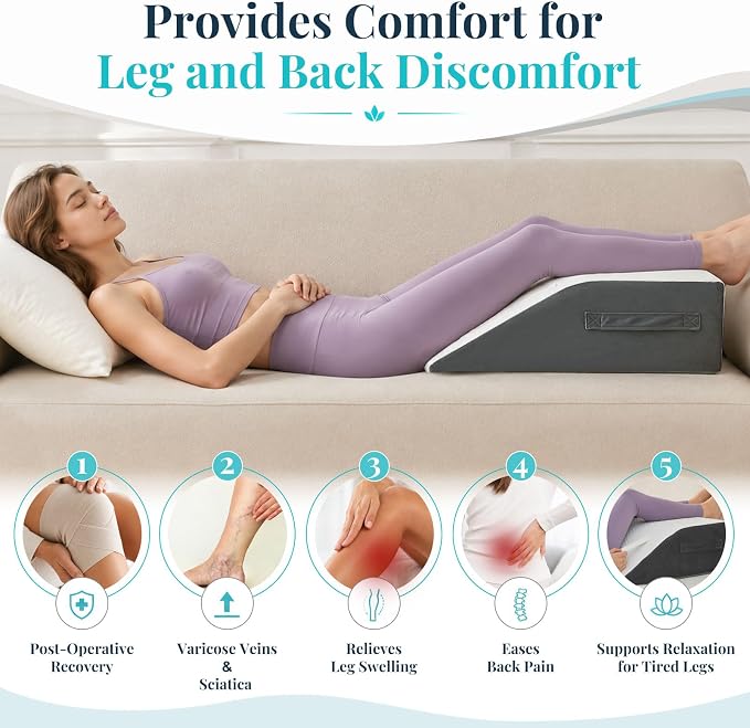 Yojoker Leg Elevation Pillow Blood Circulation, Memory Foam Wedge Pillow for Legs Swelling, Leg Elevation Pillows for After Surgery, Knee Wedge Pillow for Sleeping Back Hip Ankles Relief Dark Grey