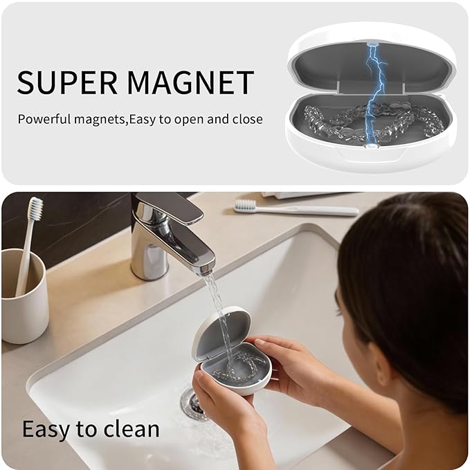 2 Pack Retainer Case, Slim Aligner Case with Vent Holes and Silicone Liner, Compatible with Invisalign, Includes Removal Tool, Brush, Chews, White