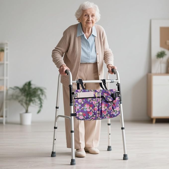 ANILD Walker Bag Basket with Cup Holder, Foldable Walker Bag for Folding Walker Accessories for Seniors Elderly, Walker Storage Bag with Large Capacity