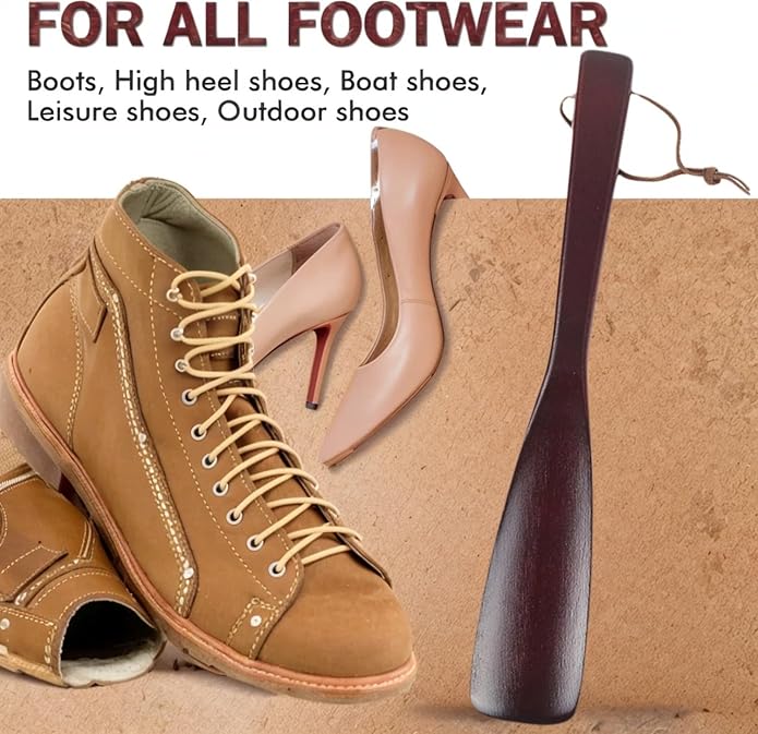 Wooden Shoe Horn Lifter 15.75 Inch Long Handle Ergonomic Shoe Helper for Men Women Seniors Home Office