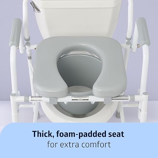 Medline Drop Arm Commode Chair for Adults and Seniors, Padded Seat, Removable Pail, Splash Guard, Drop-Down Arms, 350 lb. Weight Capacity