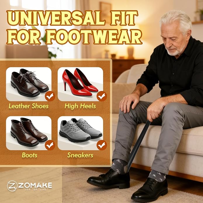 ZOMAKE Shoe Horn Long Handle for Seniors Men Women,Metal Long Shoehorn for Boots,16.5" Shoe Spoon Helper