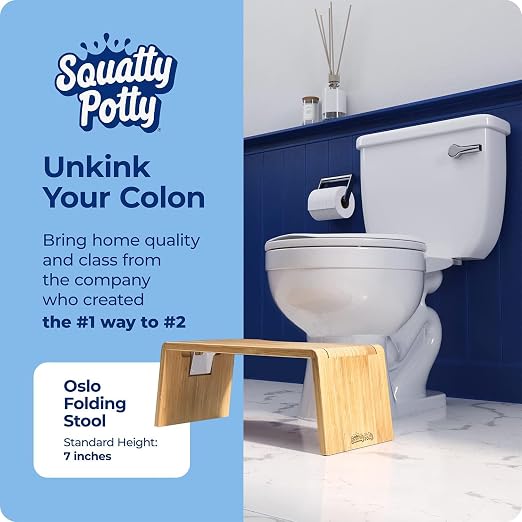 Squatty Potty Oslo Folding Bamboo Toilet Stool – 7 Inches, Collapsible Bathroom Stool for Kids and Adults – Brown, Portable and Space-Saving