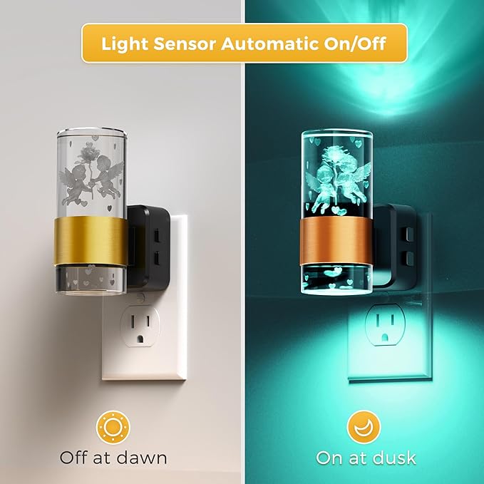 L LOHAS LED Night Lights Plug into Wall, Dusk to Dawn Sensor Nightlight | 9 Colors Changing, Adjustable Brightness, Acrylic Decorative Night Lights for Bathroom, Wedding, Birthday Gift