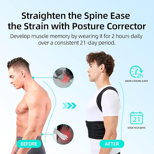 Posture Corrector for Women and Men, Back Straightener Posture Brace for Pain Relief, Back Belt Support with Adjustable Shoulder Straps and Height for Scoliosis Hunchback
