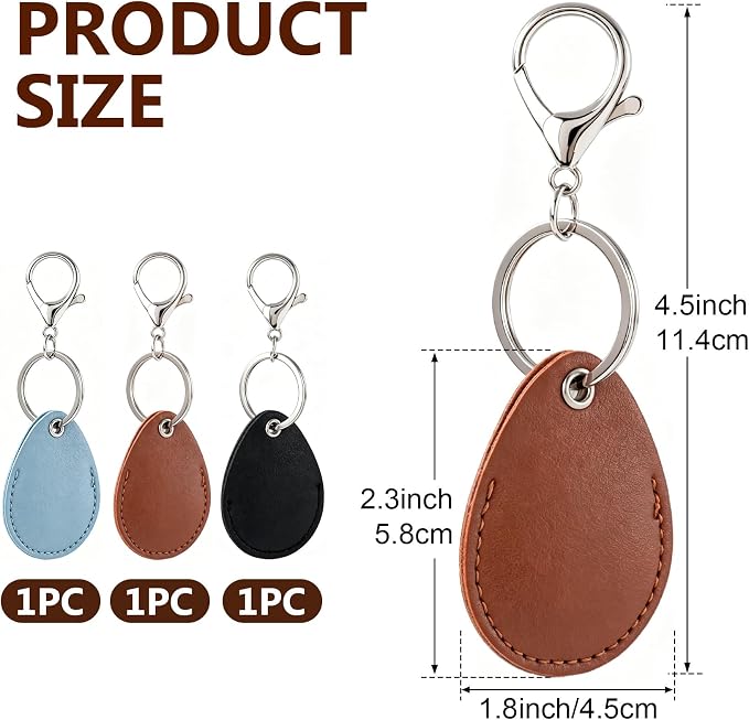 3pcs 2.3x1.8in Key Fob Holder, PU Leather RFID Key Case Protector with Ring, Proximity ID Card Keychain Case Cover