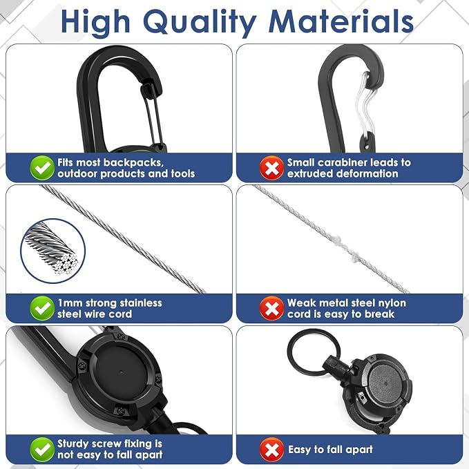 Retractable Keychain 4 Pieces Heavy Duty Carabiner Badge Holder Retractable Badge Reel ID Holder Extendable Key Ring Key Holder for 8 oz ABS Casing with 24 inches Steel Cord (Black)