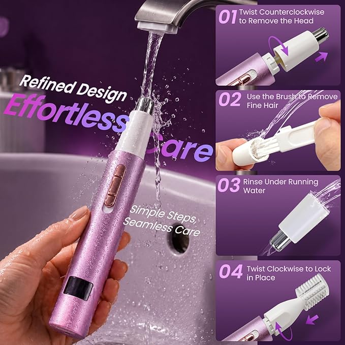 Nose & Ear Hair Trimmer for Women and Men, 2026 Painless USB Rechargeable Facial & Eyebrow Trimmer Clipper with LED Display for Easy Cleansing, Portable Grooming Kit,Gift Box Included (Purple)