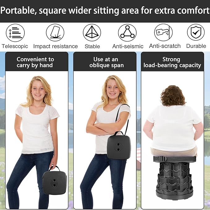Fishboy Upgraded Collapsible Stool, 400lbs Max Weight, Lightweight But Sturdy, Portable Retractable Folding Telescoping Foldable Camping Stool for Adults Outdoor Fishing Hiking BBQ