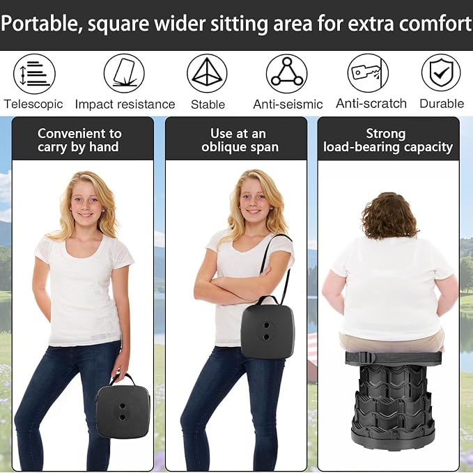 2 Pack Collapsible Stool, 400lbs Max Weight, Lightweight But Sturdy, Portable Retractable Folding Telescoping Foldable Camping Stool for Adults Outdoor Fishing Hiking BBQ