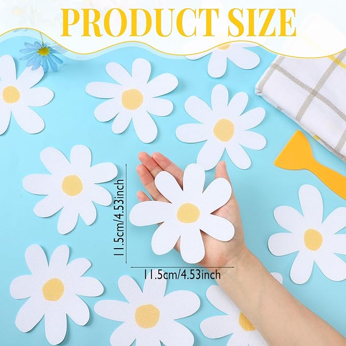 24 Pcs Flower Non Slip Bathtub Sticker Daisy Skidproof Shower Sticker Anti Slip Shower Decals Bathe Treads Adhesive Appliques Scraper Bright Flower Adhesive Decal for Bathroom Decor(White)