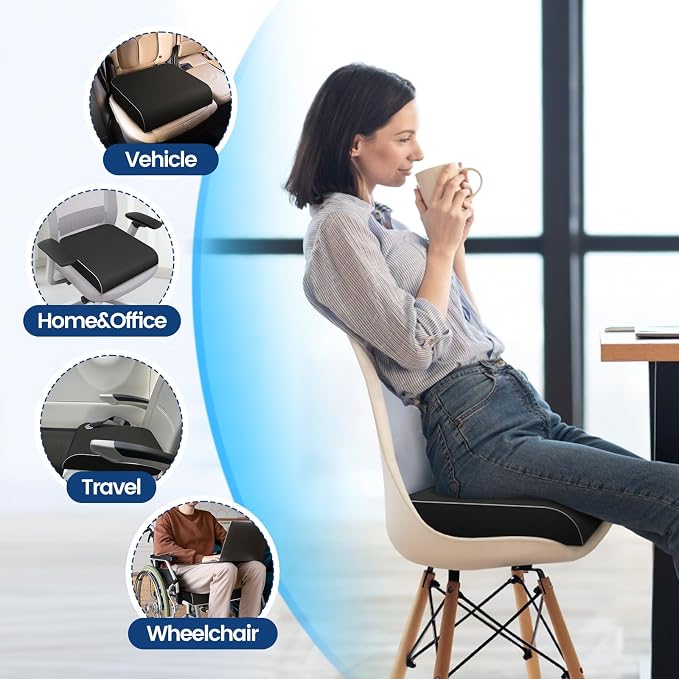SweetSlubr Seat Cushion for Tailbone Pain Relief, Office Chair Cushion, Memory Foam Large Chair Pad with Non-Slip Cover for Soft Support at Office Chair, Car Seat, Airplane Black/2X-Large