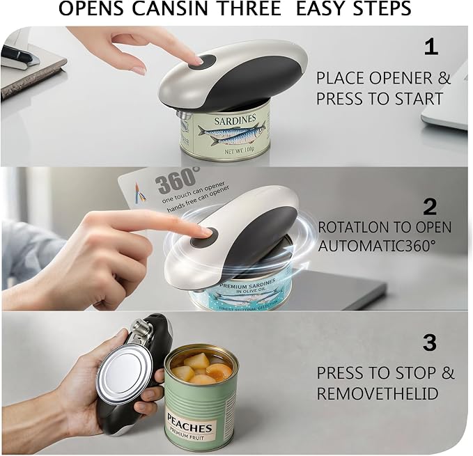 Electric Can Opener, USB-C Rechargeable Automatic Can Opener with Smooth Edge, One-Touch Operation, Magnetic Lid Hold, Easy Kitchen Gadget for Seniors, Fits Most Can Sizes