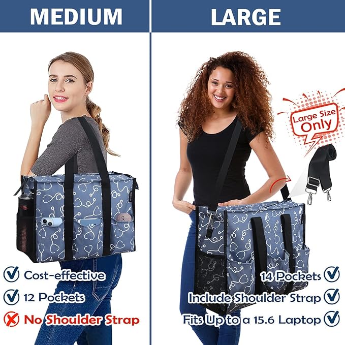 ABAMERICA Nurse Bags for Work Nursing Bag Multiple Pockets Waterproof Organizing Zip Top Clinical Bag for Nursing Students