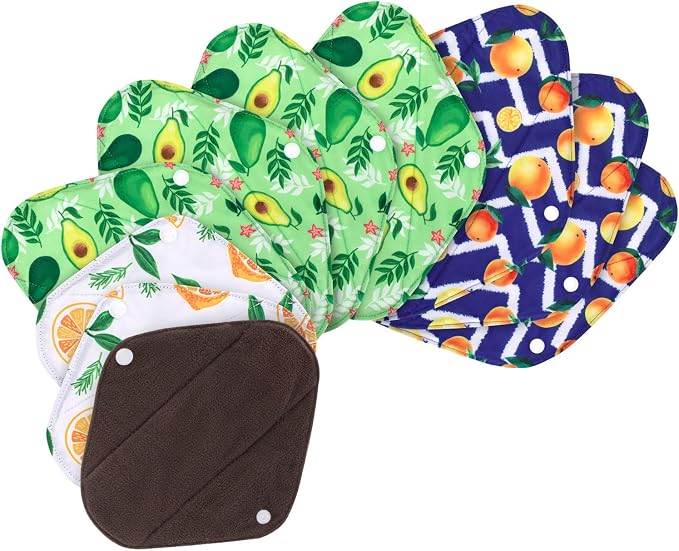Teamoy Reusable Menstrual Pads, Cloth Sanitary Pad, Panty Liners, Lemon | Washable Pads with Charcoal Absorbency Layers, Soft and Comfortable, 10 Pcs Pad with 1 Wet Bag, 3pcs×7.9"+4pcs×10"+3pcs×11.6"