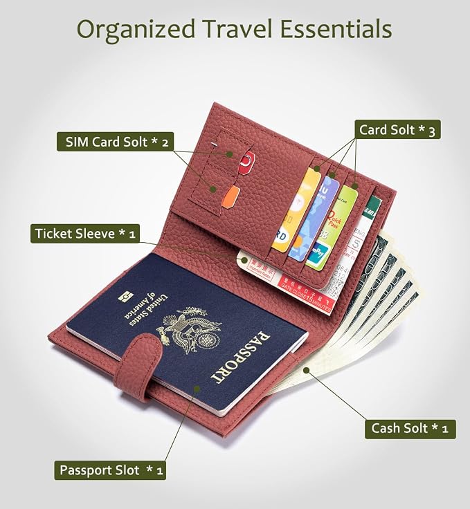 Slim RFID Leather Passport Wallet for Women, Gift Box Ready | Women's Travel Wallet with Passport Slot & Card Slots, Zipper Coin Pocket & Cash Holder Burnt Sienna (Brick Red)