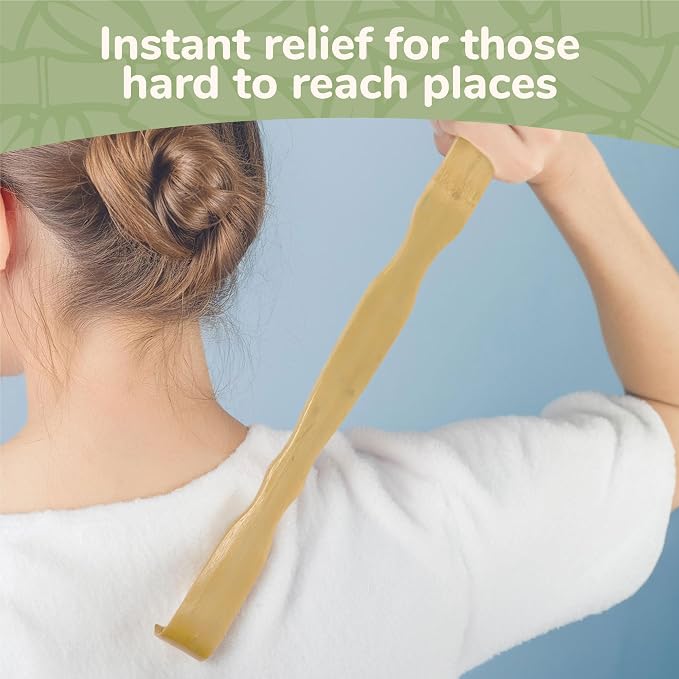 BambooMN 17 Inch Bamboo Wooden Back Scratcher Smooth Massage Roller Handle for Itching Stress Relief, 2 Units