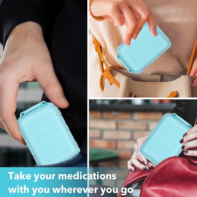 Blue 189-Label Pill Organizer - Travel Medicine Case with Compact Pill Box & Labels (1 Pack)