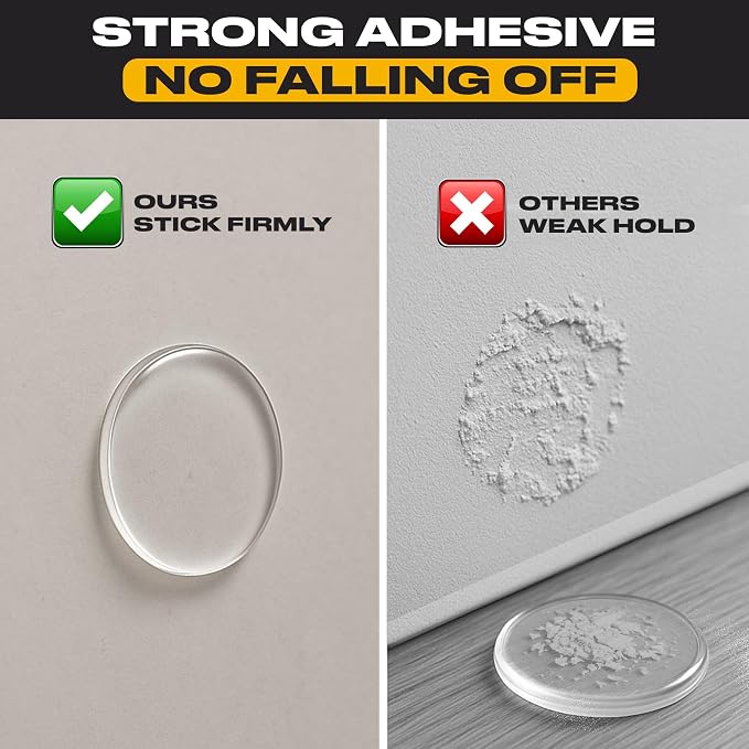 Clear Door Stoppers - Large 3.15" (8 Pack) - Door Stoppers for Wall with Strong Back Adhesive - Quiet and Shock Absorbent Silicone Wall Protectors from Door Knobs - Protects Every Surface